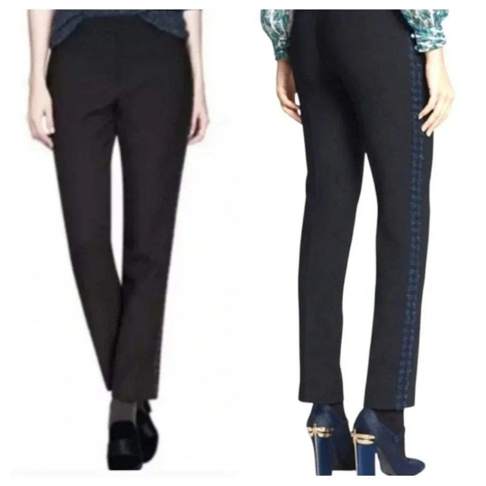 Tory Burch Womens 4 Tobie Tweed Stripe Tapered Pants Tuxedo Wool Blend 33131273